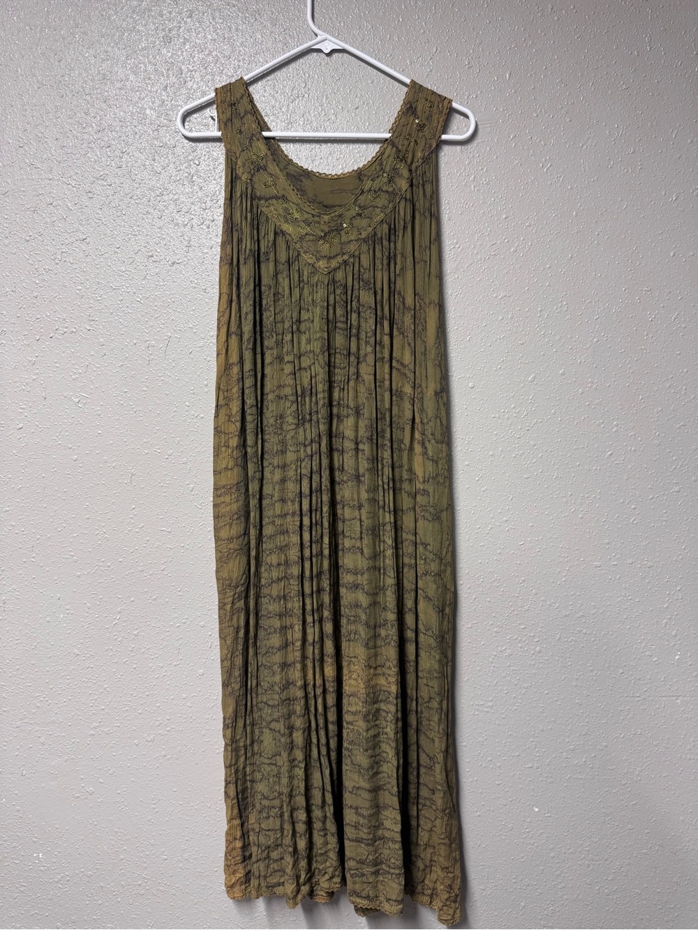 Advance Apparels Olive Green Maxi Dress with Lace Yoke